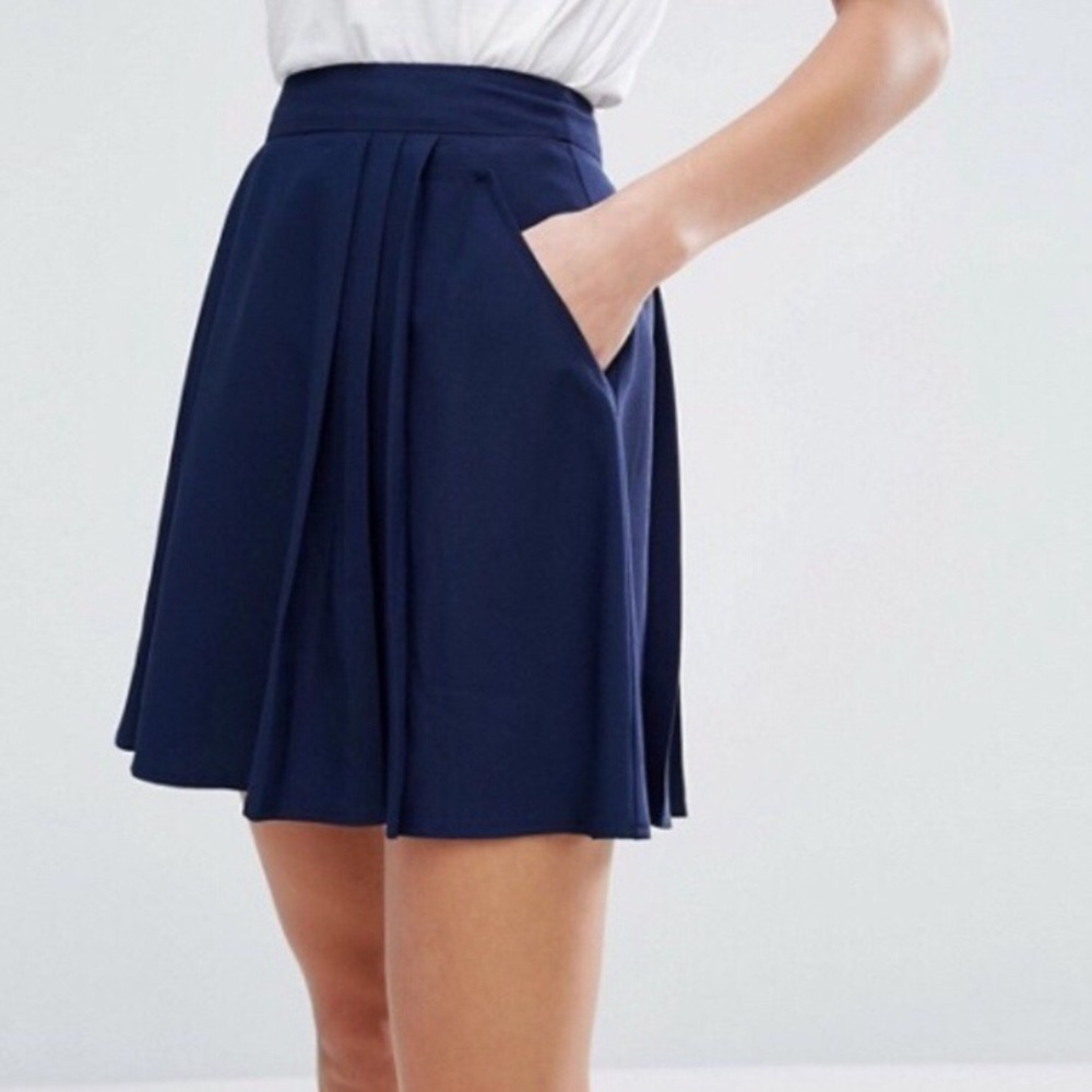 ASOS high-waisted pleated skirt in navy blue